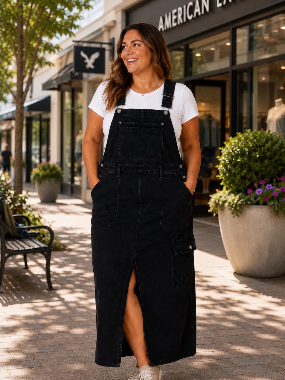 American Eagle Outfitters Black Denim Overall Skirt maxi